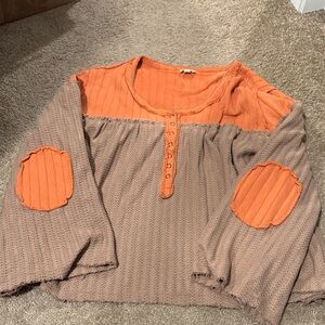 POL Orange and Brown Textured Blouse